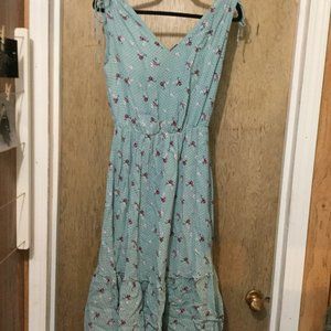 EDC floral mini dress with ruffle at the bottom ties at shoulders size 36